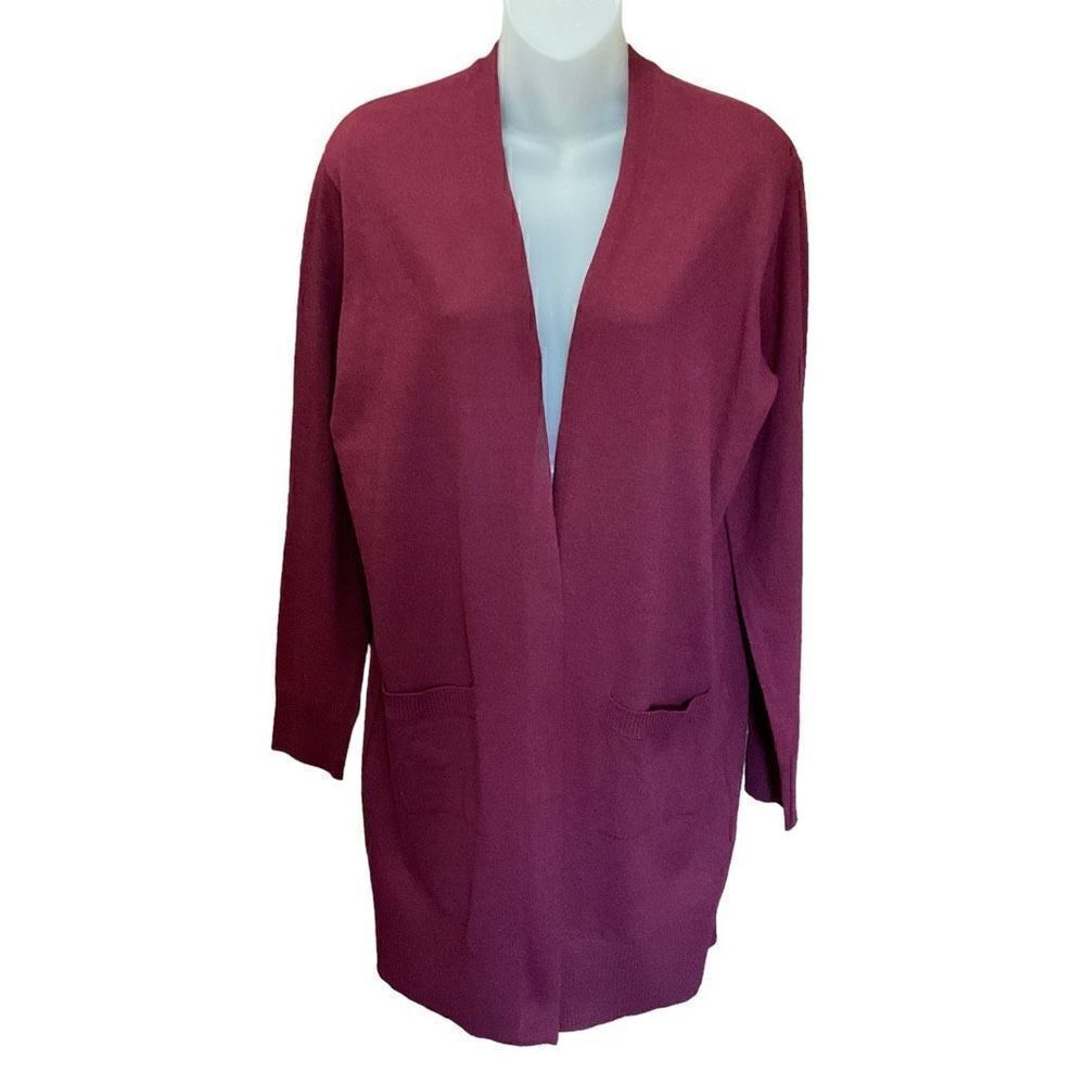 Sweet Romeo Cardigan Open Front Lightweight Knit Bordeaux Burgundy Maroon Medium